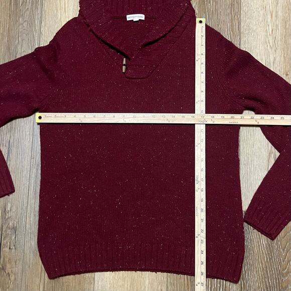 British Khaki Wool Shawl Collar Sweater Mens L Red Fisherman Preppy Academia - Picture 8 of 8